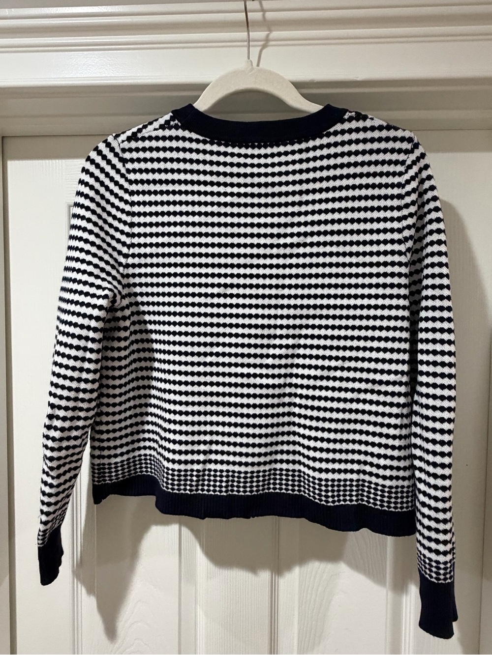 Adrianna Papell Navy and White Pearl-Button Knit Cardigan - Picture 4 of 4